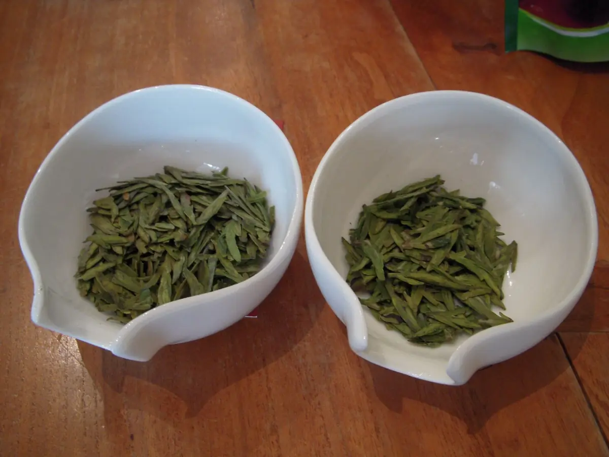 Dry Longjing tea leaves